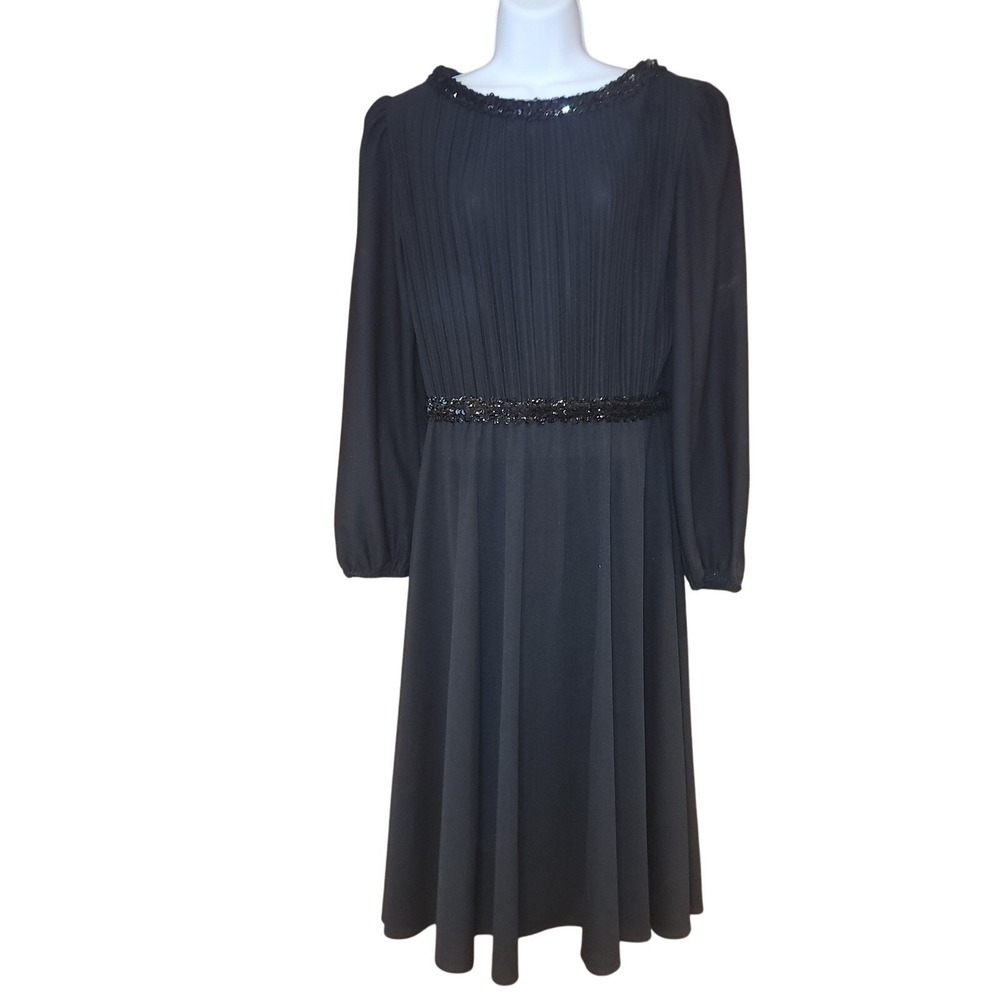 Vintage Boston Maid Sz‎ 10 Black Pleated And Ruffled Dress, sequin collar